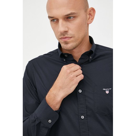 Gant Koszula bawełniana 3046400 męska kolor czarny regular z kołnierzykiem button-down ze sklepu ANSWEAR.com w kategorii Koszule męskie - zdjęcie 150718794