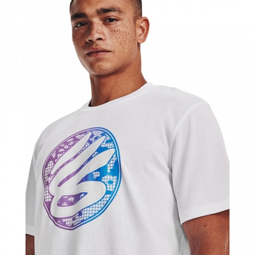 Męski t-shirt z nadrukiem Under Armour Curry Gradient Heavyweight Short Sleeve - biały ze sklepu Sportstylestory.com w kategorii T-shirty męskie - zdjęcie 150763011