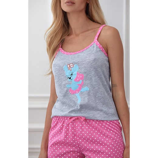 Piżama 723/1 krótkie spodenki i koszulka na ramiączkach, Kolor różowo-szary, Cofashion M okazja Intymna