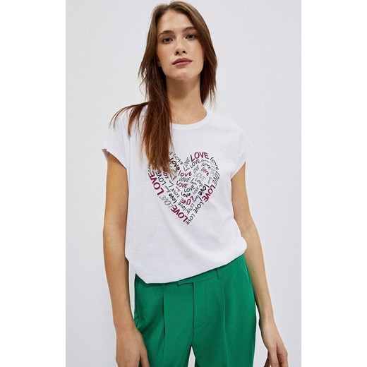 Bawełniana bluzka z nadrukiem w kształcie serca, Kolor biały, Rozmiar XS, Moodo XS Primodo