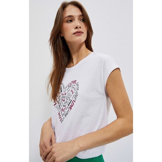 Bawełniana bluzka z nadrukiem w kształcie serca, Kolor biały, Rozmiar XS, Moodo M Primodo
