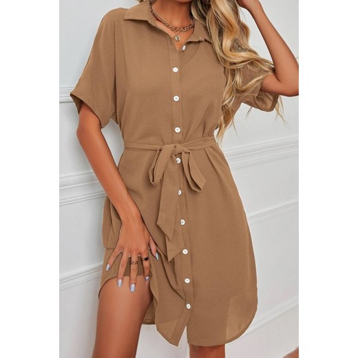 Sukienka IVET z kołnierzykiem mini casual szmizjerka z długim rękawem