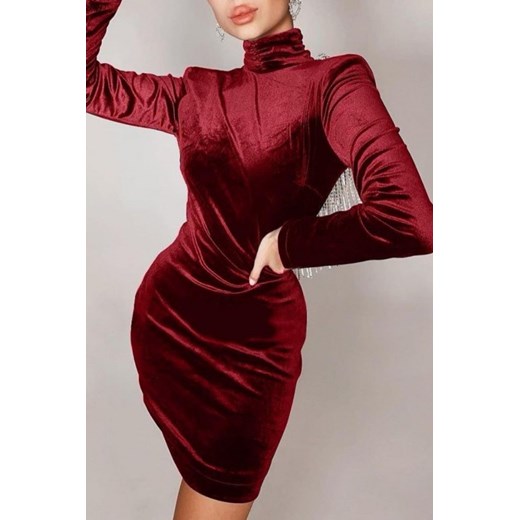 Sukienka IVET czerwona dopasowana mini elegancka z długimi rękawami 