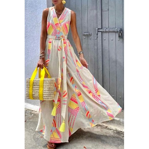 Wielokolorowa sukienka IVET w stylu boho w nadruki maxi