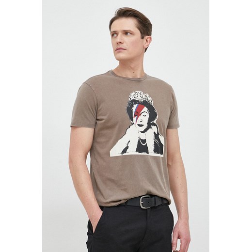 Guess t-shirt bawełniany x Banksy kolor brązowy wzorzysty ze sklepu ANSWEAR.com w kategorii T-shirty męskie - zdjęcie 150855380