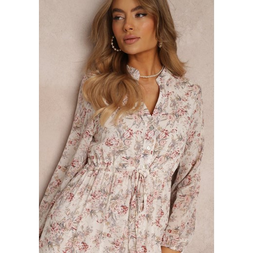 Biała Sukienka Maxi w Kwiaty ze Sznurkiem w Pasie Marili Renee XXL/XXXL promocja Renee odzież