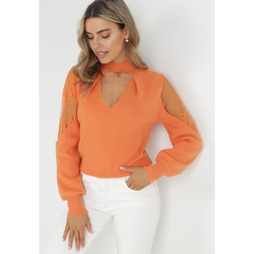 Pomarańczowy Sweter z Golfem i Wycięciem przy Dekolcie Jaaziel ze sklepu Born2be Odzież w kategorii Swetry damskie - zdjęcie 150857712