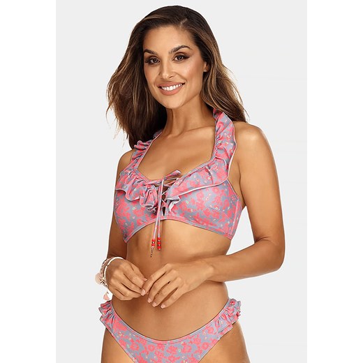 Sznurowana góra bikini z falbanką kwiaty FG188/829 Feba XS (34) wyprzedaż Feba