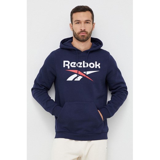 Reebok bluza męska kolor granatowy z kapturem z nadrukiem ze sklepu ANSWEAR.com w kategorii Bluzy męskie - zdjęcie 150901712