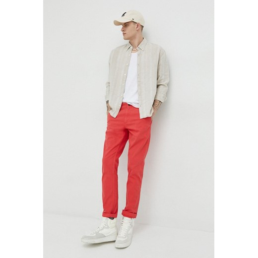 Koszula męska beżowa Abercrombie & Fitch z klasycznym kołnierzykiem z długimi rękawami 