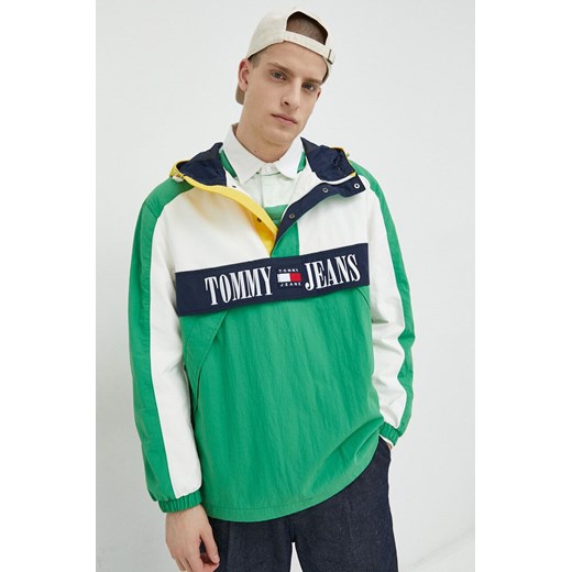 Tommy Jeans kurtka męska kolor zielony przejściowa oversize ze sklepu ANSWEAR.com w kategorii Kurtki męskie - zdjęcie 150902071