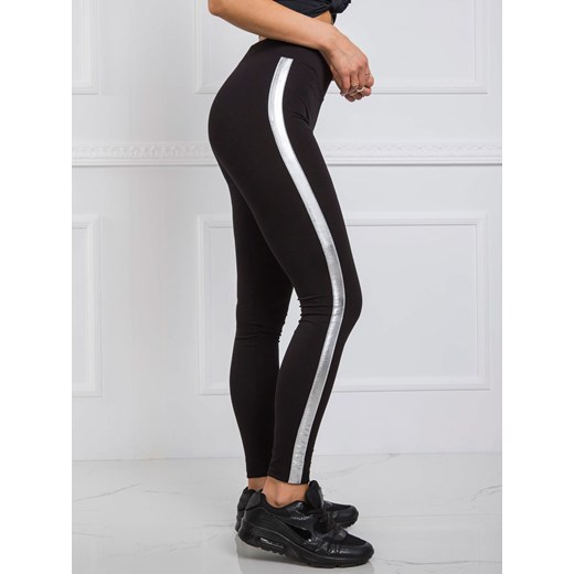 Czarno-srebrne legginsy sportowe basic z lampasami Dramond S dramond.pl