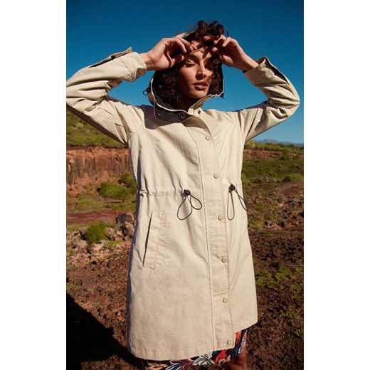 Płaszcz damski z kapturem w kolorze beżowym J-DANI, Kolor beżowy, Rozmiar XL, Volcano ze sklepu Primodo w kategorii Płaszcze damskie - zdjęcie 150912701