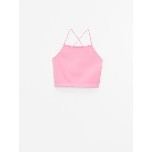 Krótki top z dekoltem halter - Różowy House M House