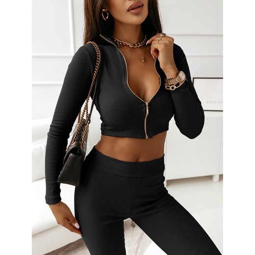 Prążkowany komplet crop top legginsy SAMMY - czarny Magmac one size magmac.pl