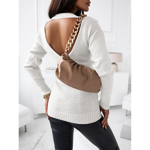 Klasyczny sweter z dekoltem na plecach - MABEL - biały Magmac one size wyprzedaż magmac.pl