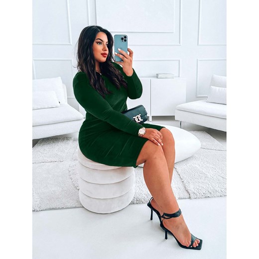 PLUS SIZE Welurowa sukienka oversize - ALMENA - butelkowa zieleń Magmac one size wyprzedaż magmac.pl