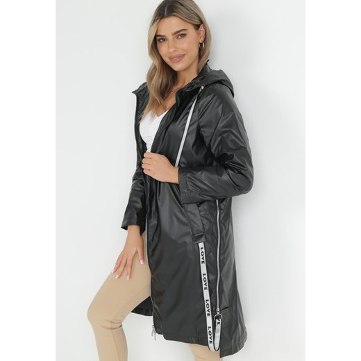 Czarny Płaszcz za Kolano z Kapturem Katine XL promocyjna cena Born2be Odzież