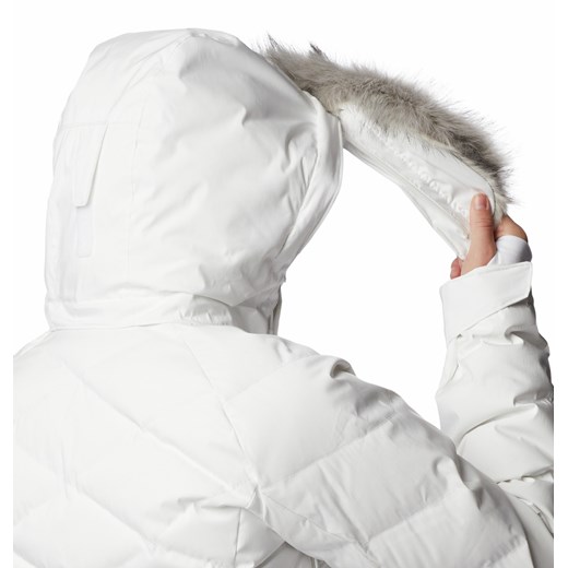 Columbia kurtka damska na zimę z tkaniny biała z kapturem krótka 