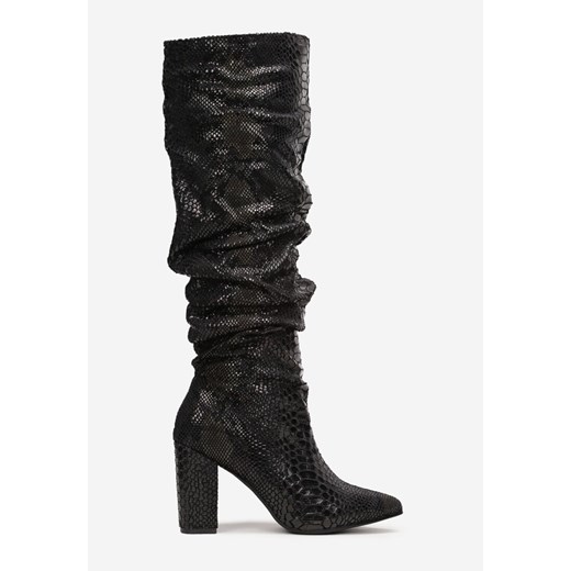 Czarne Kozaki Błyszczące z Luźną Cholewką i Marszczeniem Diarra Renee 36 wyprzedaż renee.pl