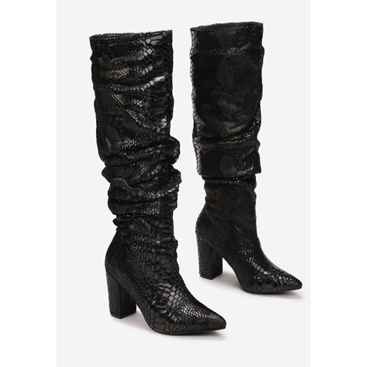 Czarne Kozaki Błyszczące z Luźną Cholewką i Marszczeniem Diarra Renee 36 promocja renee.pl