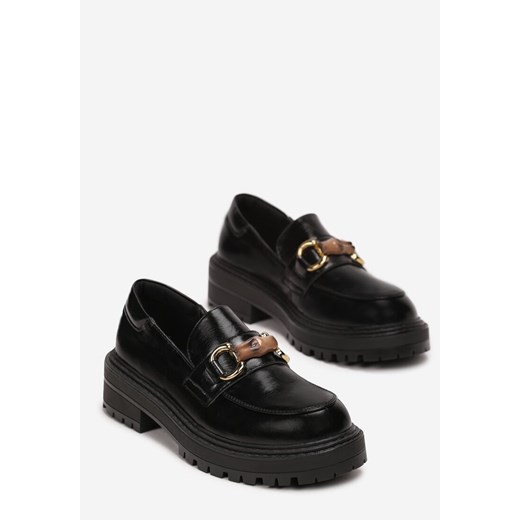 Czarne Mokasyny na Grubej Podeszwie z Bieżnikiem ze Skórzaną Wkładką Monay 41 wyprzedaż born2be.pl