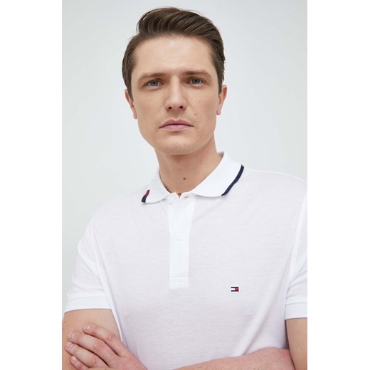 Tommy Hilfiger polo męski kolor biały gładki ze sklepu ANSWEAR.com w kategorii T-shirty męskie - zdjęcie 151025422