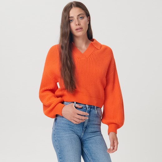 Sinsay - Sweter z bufiastymi rękawami - Pomarańczowy Sinsay XL okazja Sinsay