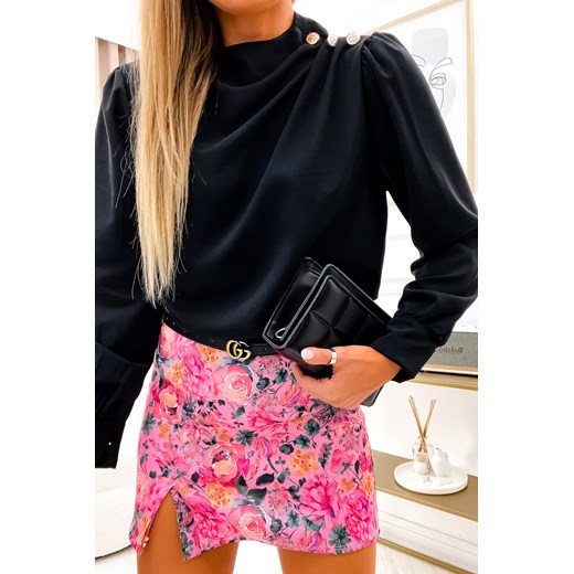 ELEGANCKA BLUZKA  Z OZDOBNYMI GUZIKAMI- CZARNA Olika uniwersalny olika.com.pl