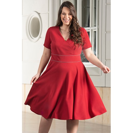Sukienka rozkloszowana z wypustkami DONKA czerwona Karko Plus Size karko.pl