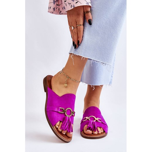 Damskie Zamszowe Klapki Lewski Shoes 3226 Fuksja Lewski Shoes 38 PALDONS