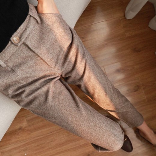 Wełniane Spodnie W Jodełkę ze sklepu ParinePL w kategorii Spodnie damskie - zdjęcie 151059342