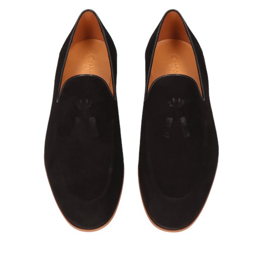 Czarne zamszowe loafersy męskie ze skóry, Konopka Shoes Conhpol 38 Konopka Shoes