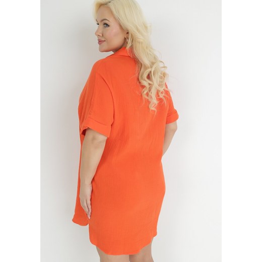 Pomarańczowa Bawełniana Sukienka Pudełkowa z Kołnierzykiem Aillia 3XL wyprzedaż Born2be Odzież