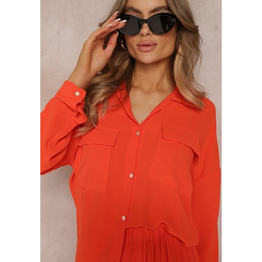 Pomarańczowy 2-częsciowy Komplet Casual z Szerokimi Spodniami i Koszulą Oversize Renee S okazja Renee odzież