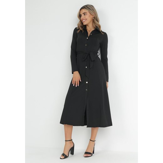 Czarna Sukienka Maxi i Koszulowym Fasonie z Wiązaniem mZynlee ze sklepu Born2be Odzież w kategorii Sukienki - zdjęcie 151104262