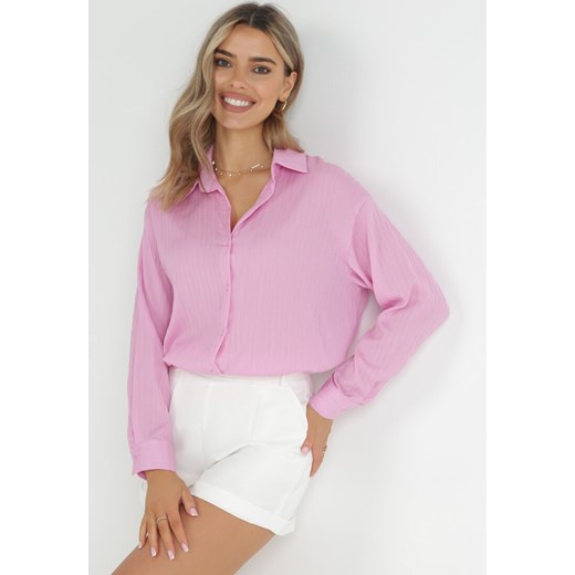 Różowa Asymetryczna Koszula z Przezroczystej Tkaniny Camillah ze sklepu Born2be Odzież w kategorii Koszule damskie - zdjęcie 151105941