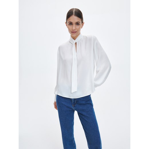 Reserved - Bluzka z wiązaniem - Kremowy Reserved M Reserved