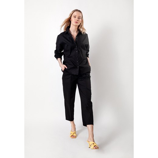 Czarne popelinowe spodnie z krótszą nogawką ze sklepu Molton w kategorii Spodnie damskie - zdjęcie 151125654