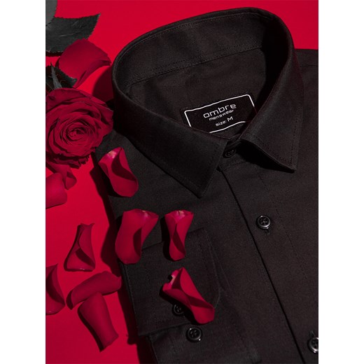 Bawełniana koszula męska z tkaniny w stylu Oxford SLIM FIT - czarna V2 K642 L ombre