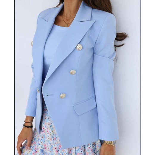 Błękitny dwurzędowy żakiet damski z ozdobnymi guzikami EDAN BALMAIN. XS lafemmeboutique.pl