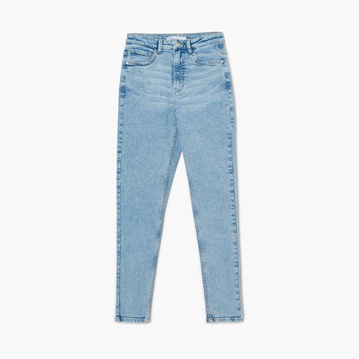 Cropp - Niebieskie jeansy mom slim - niebieski ze sklepu Cropp w kategorii Jeansy damskie - zdjęcie 151329851