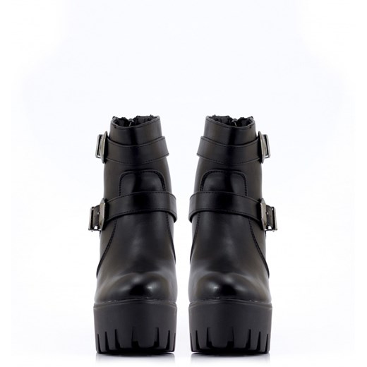 Czarne Botki Black Platform Boots with Two Clasps born2be-pl szary ekologiczne