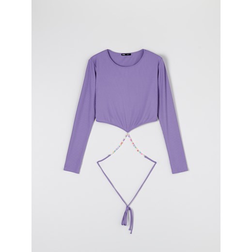Sinsay - Crop top z wiązaniem - Fioletowy Sinsay S Sinsay