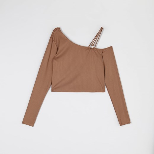 Sinsay - Crop top w prążki - Beżowy Sinsay S Sinsay