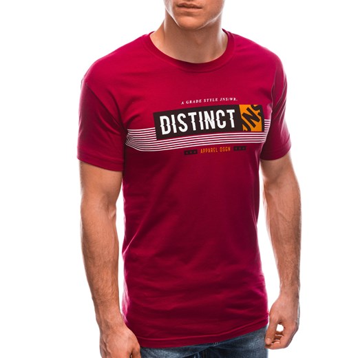 T-shirt męski z nadrukiem 1768S - czerwony Edoti.com XXL Edoti