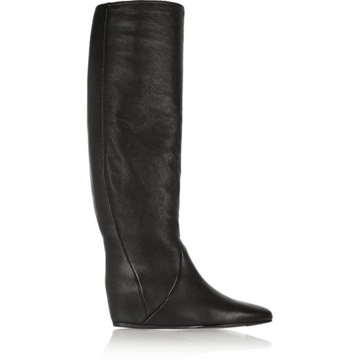 Textured-leather wedge knee boots
