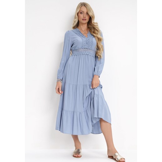 Niebieska Rozkloszowana Sukienka z Koronką Brightyn ze sklepu Born2be Odzież w kategorii Sukienki - zdjęcie 151810721