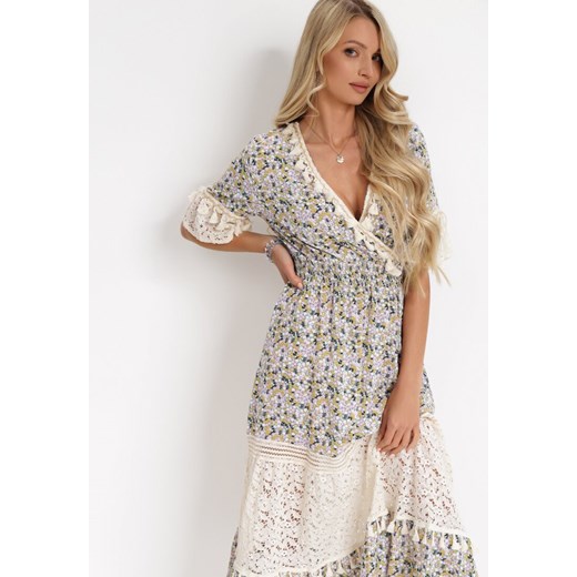 Sukienka Born2be koronkowa rozkloszowana w stylu boho z tkaniny midi