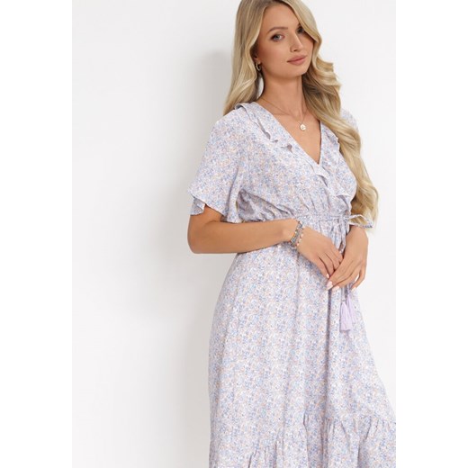 Sukienka Born2be midi w serek na wesele boho kopertowa 